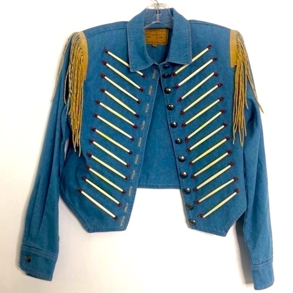 VINTAGE DOUBLE D RANCH BEADED WOMENS DENIM JACKET SUEDE FRINGE - Picture 2 of 16